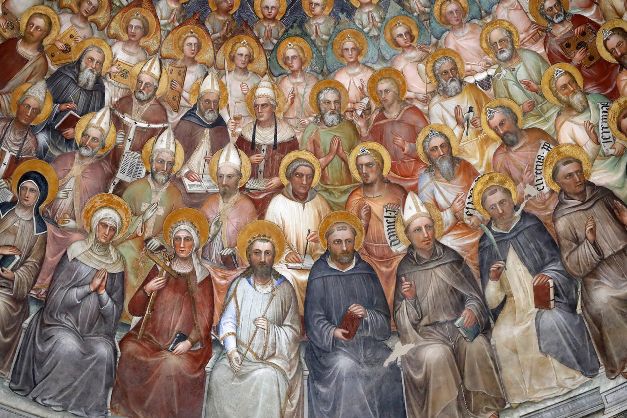 Baptysterium w Padwie. Freski sufitowe z XIV wieku autorstwa Giusto de Menabuoi. Raj. Błogosławienie Chrystusa patriarchami, prorokami i świętymi. Szczegół. Padwa. Włochy. (zdjęcie) autorstwa Unbekannt
