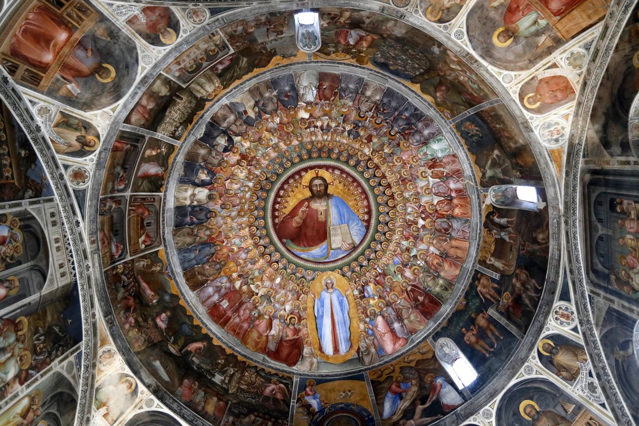 Baptysterium w Padwie. Freski sufitowe z XIV wieku autorstwa Giusto de Menabuoi. Raj. Błogosławienie Chrystusa aniołami, patriarchami, prorokami i świętymi. Padwa. Włochy. (zdjęcie) autorstwa Unbekannt