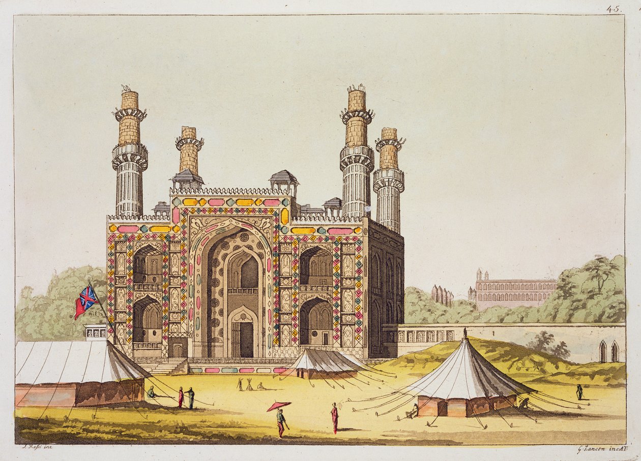 Grób cesarza Mogołów Akbara, z „Le Costume Ancien et Moderne” Julesa Ferrario, ok. 1820 (kolorowy grawerunek) autorstwa Unbekannt