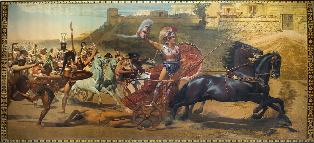 O Triunfo de Aquiles - Pintura no Palácio Achilleion, Corfu - O Triunfo de Aquiles pintura no palácio Achilleion, cidade velha de Corfu, Ilhas Jônicas, Grécia, Europa Polonês autorstwa Unbekannter Künstler