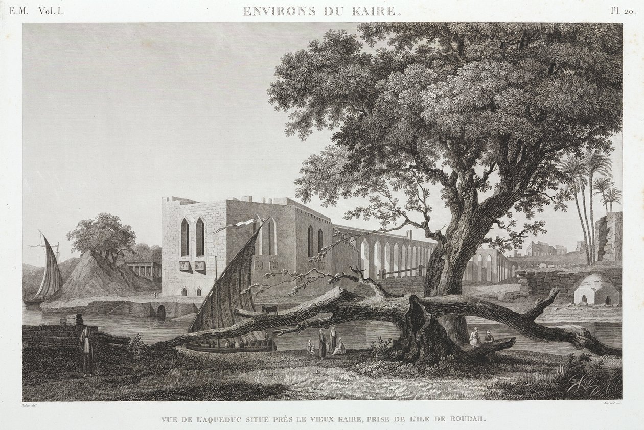 Akwedukt w Starym Kairze, z wyspy Roudah, Egipt, ok. 1798 autorstwa Unbekannt