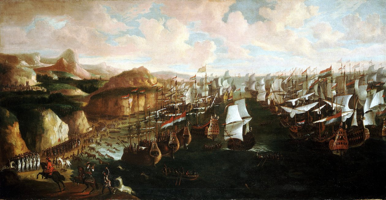Przybycie Wilhelma III Orańskiego (lub Wilhelma III Angielskiego) (1650-1702) do Torbay (Anglia), 5 listopada autorstwa Unbekannter Künstler