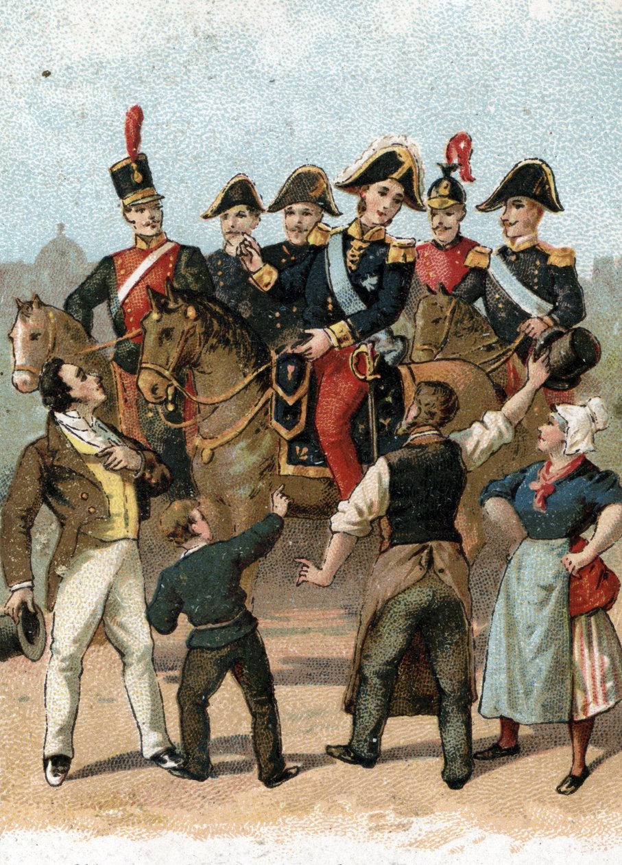 Wjazd króla Karola X (1757-1836) do Paryża w 1824 r. z okrzykiem "we Francji nie ma żadnych zmian". XIX wiek (chromolitografia) autorstwa Unbekannter Künstler