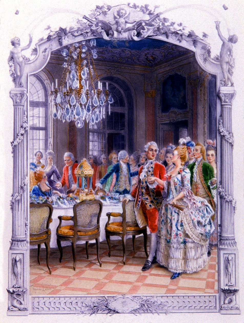 Posiłek w XVIII wieku, ok. 1900 r. (ilustracja) autorstwa Unbekannter Künstler