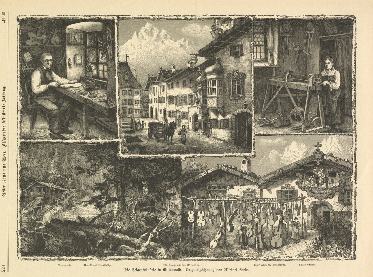 Przemysł skrzypcowy w Mittenwald, Stuttgart 1882 (rycina) autorstwa Unbekannter Künstler