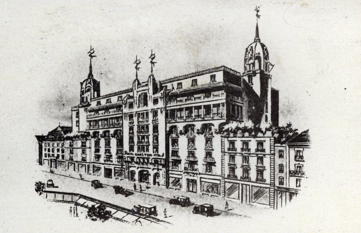 Turystyka termalna: widok na hotel Carlton w Vichy, Francja ok. 1905 r. (pocztówka) autorstwa Unbekannter Künstler