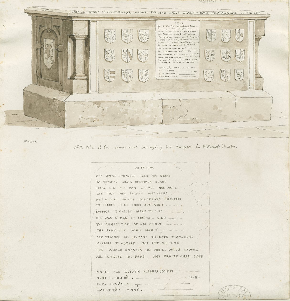 Grobowiec w kościele Biddulph - "William Bowyer" : rysunek w sepii, 1837 autorstwa Unbekannt