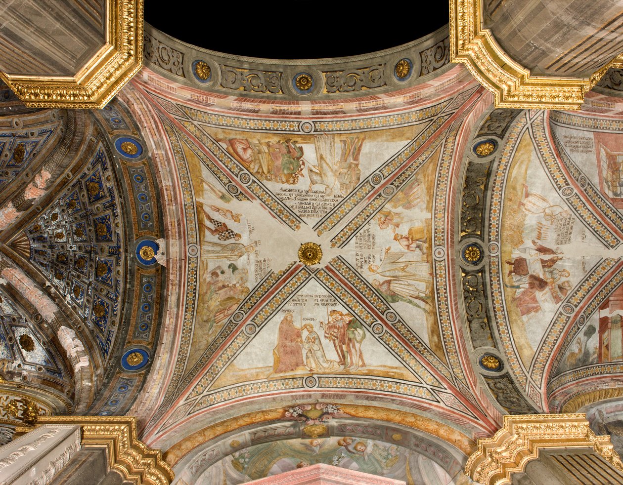 Transept południowo-trzecie przęsło wschodnie, Opowieści Józefa, Józefa mianowanego wicekrólem Egiptu, Józef rozdziela pszenicę, Bracia spotykają Józefa, nie uznając go, Bracia rozpoznają Józefa autorstwa Unbekannt