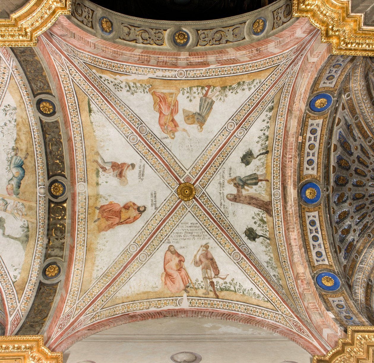 Transept południowo-trzecie zachodnie przęsło, Izaak prosi Exhaù o przyniesienie mu zwierzyny, Rebecca ubiera Jakuba w ubrania z Exhaù, Jacob mylony z Exhaù daje jedzenie Izaakowi, Esaac wraca z dziczyzną, Katedra Santa Maria Assunta, Duomo, Cremona, Lomba autorstwa Unbekannt