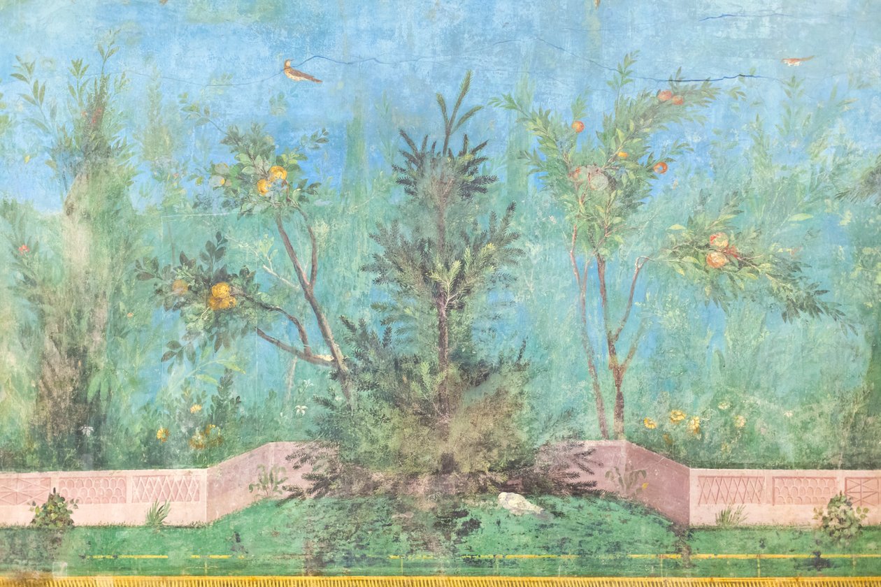 Triclinium z domu Liwii, fresk, 20 - 10 pne, muzeum narodowe w Rzymie (museo nazionale romano), Rzym, Włochy autorstwa Unbekannter Künstler