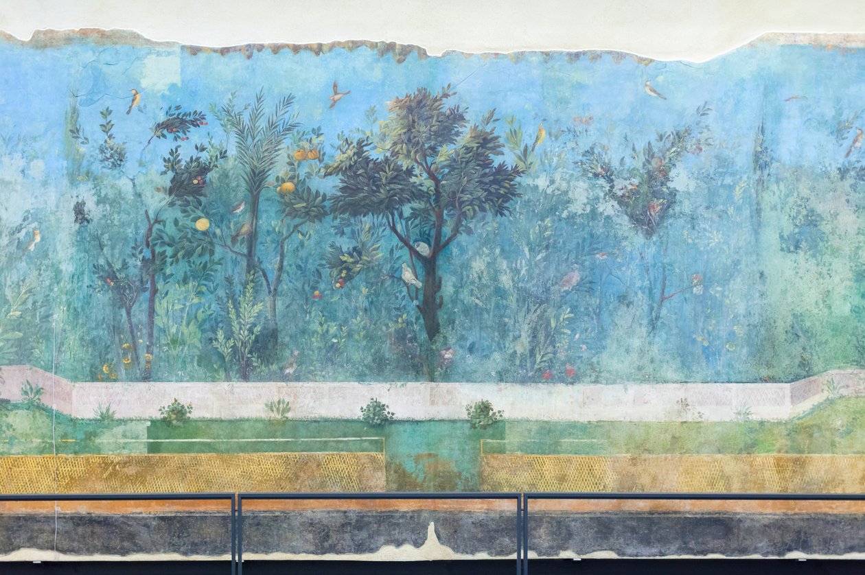 Triclinium z domu Liwii, fresk, 20 - 10 pne, muzeum narodowe w Rzymie (museo nazionale romano), Rzym, Włochy autorstwa Unbekannter Künstler