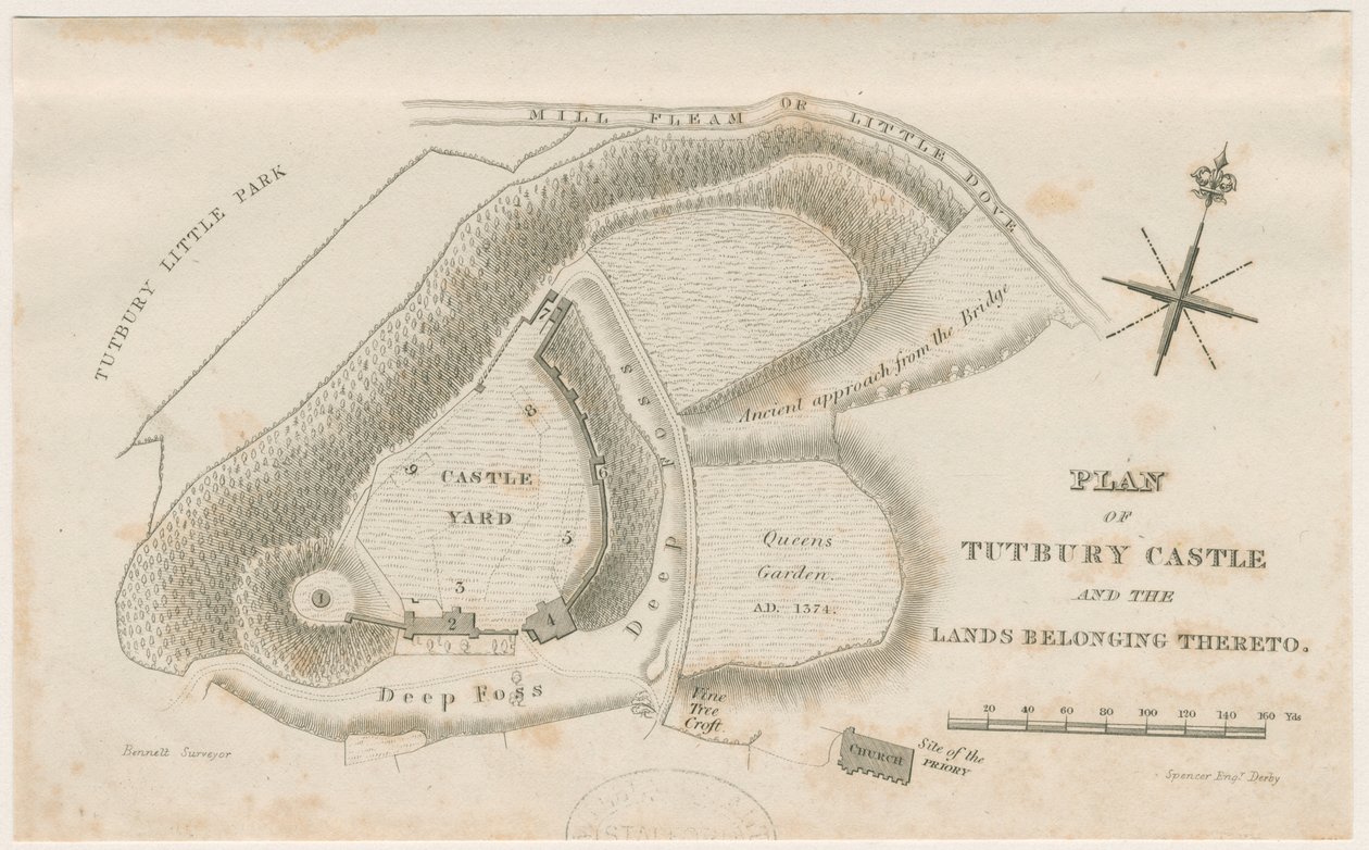 Zamek Tutbury: Plan: grawerowanie, bd [ok. 1832] autorstwa Unbekannt
