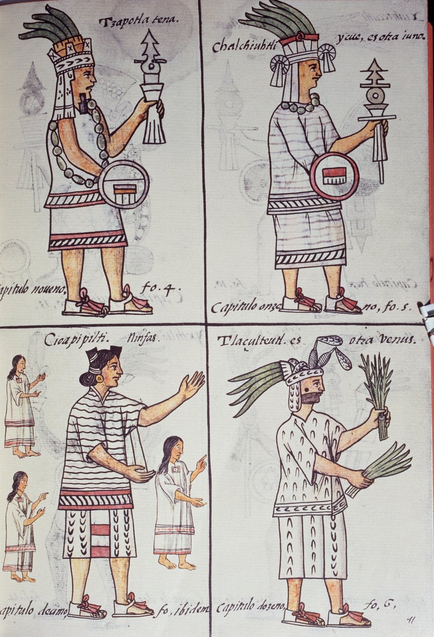 Tzapotlatena, Chalchiuhtlatonal, Cioapipitli i Tliltecuhtli, Kodeks florencki, wersja dwujęzyczna w języku hiszpańskim i nahuatl, Ogólna historia rzeczy Nowej Hiszpanii, Aztec autorstwa William M. Timlin