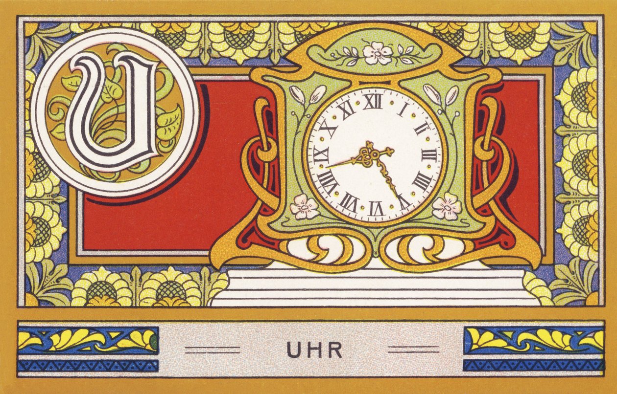 U: Zegar - Alphabet Palmine. Seria chromolitografii pod redakcją H. Schlinck & Cie, Hamburg, s. D. . Reklama najlepszego tłuszczu kokosowego firmy Palmin