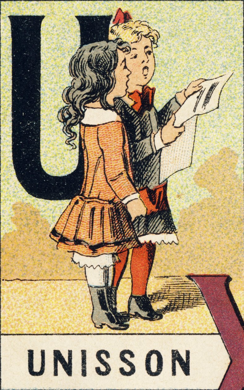 U: Unison - Grawerunek zaczerpnięty z ABCD małych dziewczynek. Pellerin & Cie, drukarz-wydawca, Epinal, ok. 1890. Seria A. Wymiary: 19 x 13,5 cm. autorstwa Unbekannt