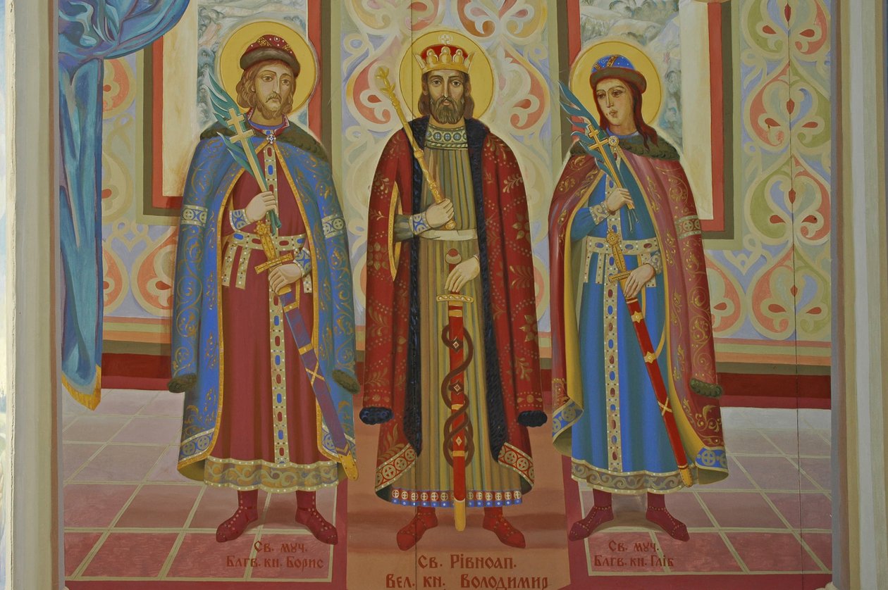 Ukraina, Kijów, Monaster św. Michała (oryg.1108, rekonst. 2001), fresk zewnętrzny autorstwa Unbekannt