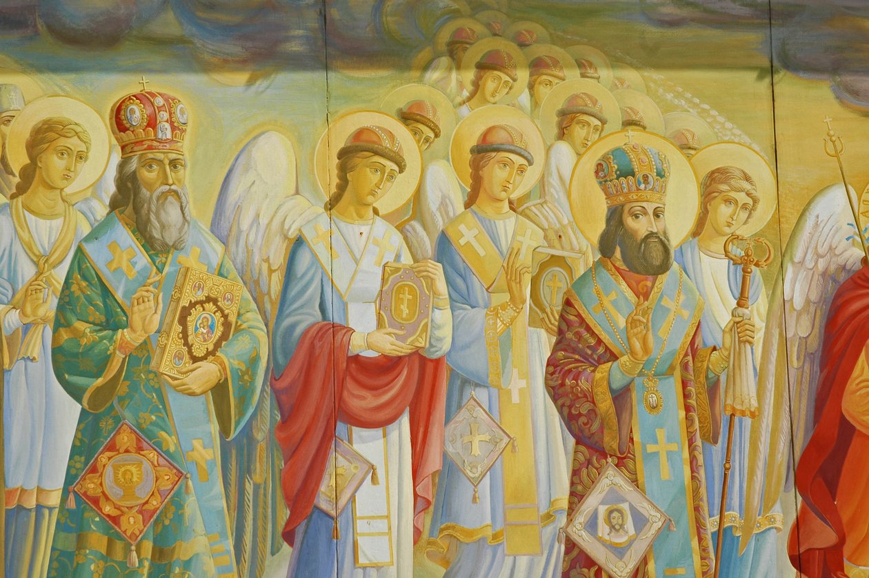 Ukraina, Kijów, Monaster św. Michała (oryg.1108, rekonst. 2001), fresk zewnętrzny autorstwa Unbekannt