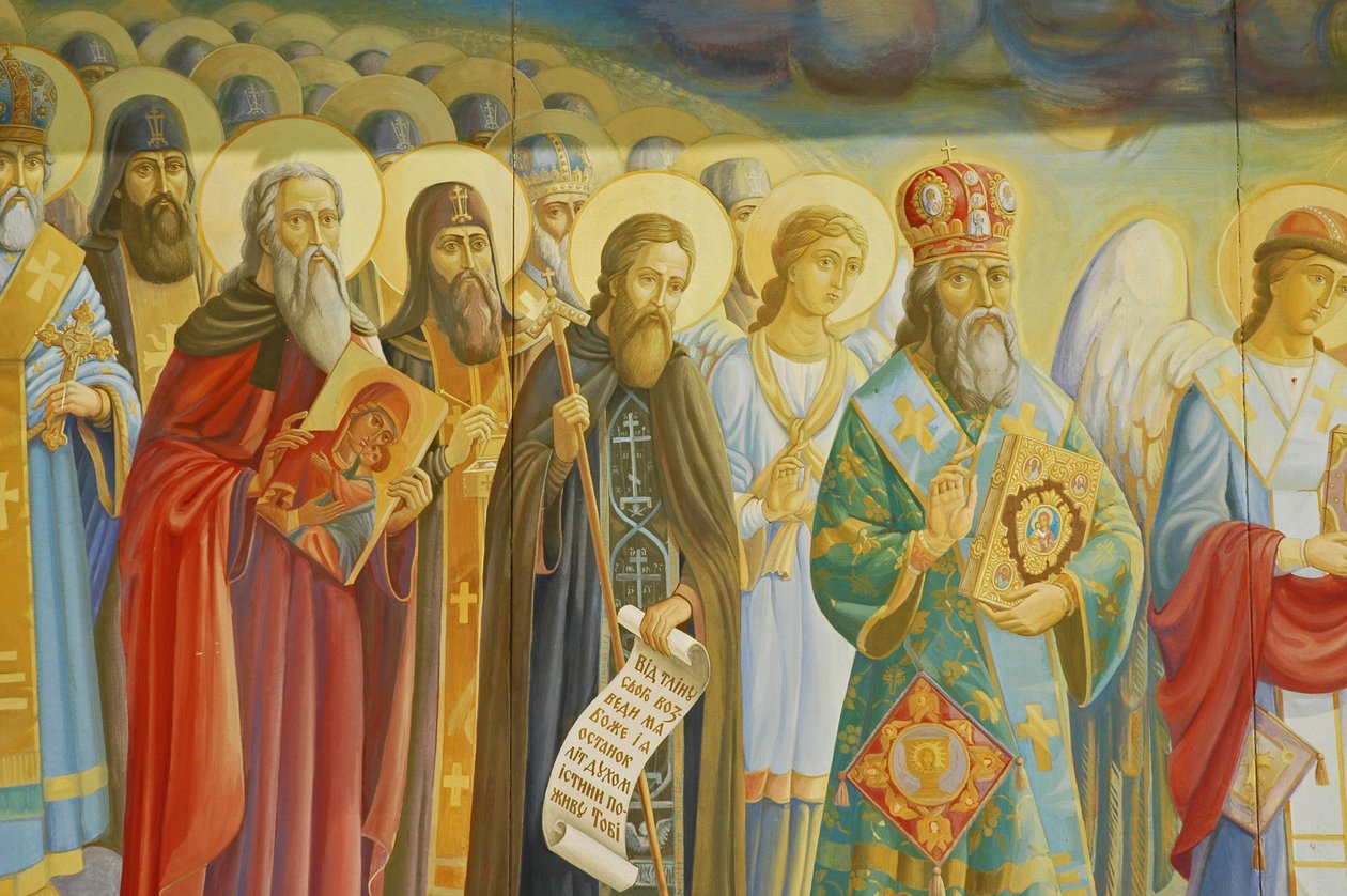 Ukraina, Kijów, Monaster św. Michała (oryg.1108, rekonst. 2001), fresk zewnętrzny autorstwa Unbekannt