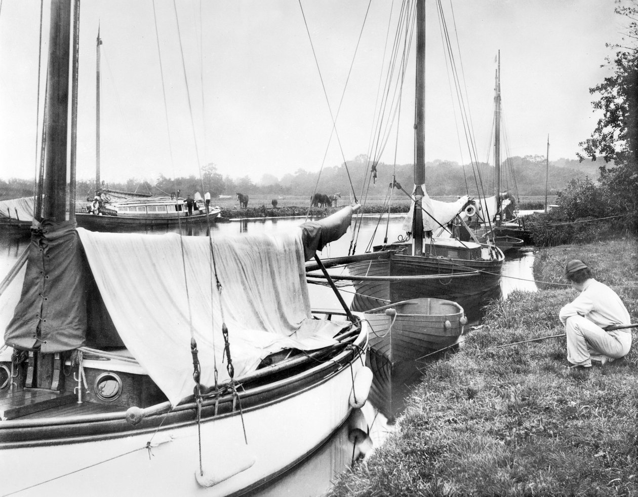 Wielka Brytania: Yachts and River Craft w Wroxham Broad. Norfolk Broads, autorstwa Unbekannt