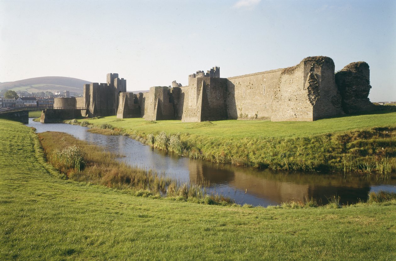 Widok zamku Caerphilly, Glamorgan, Walia, wybudowany w latach 1268-77 (zdjęcie) autorstwa Unbekannt
