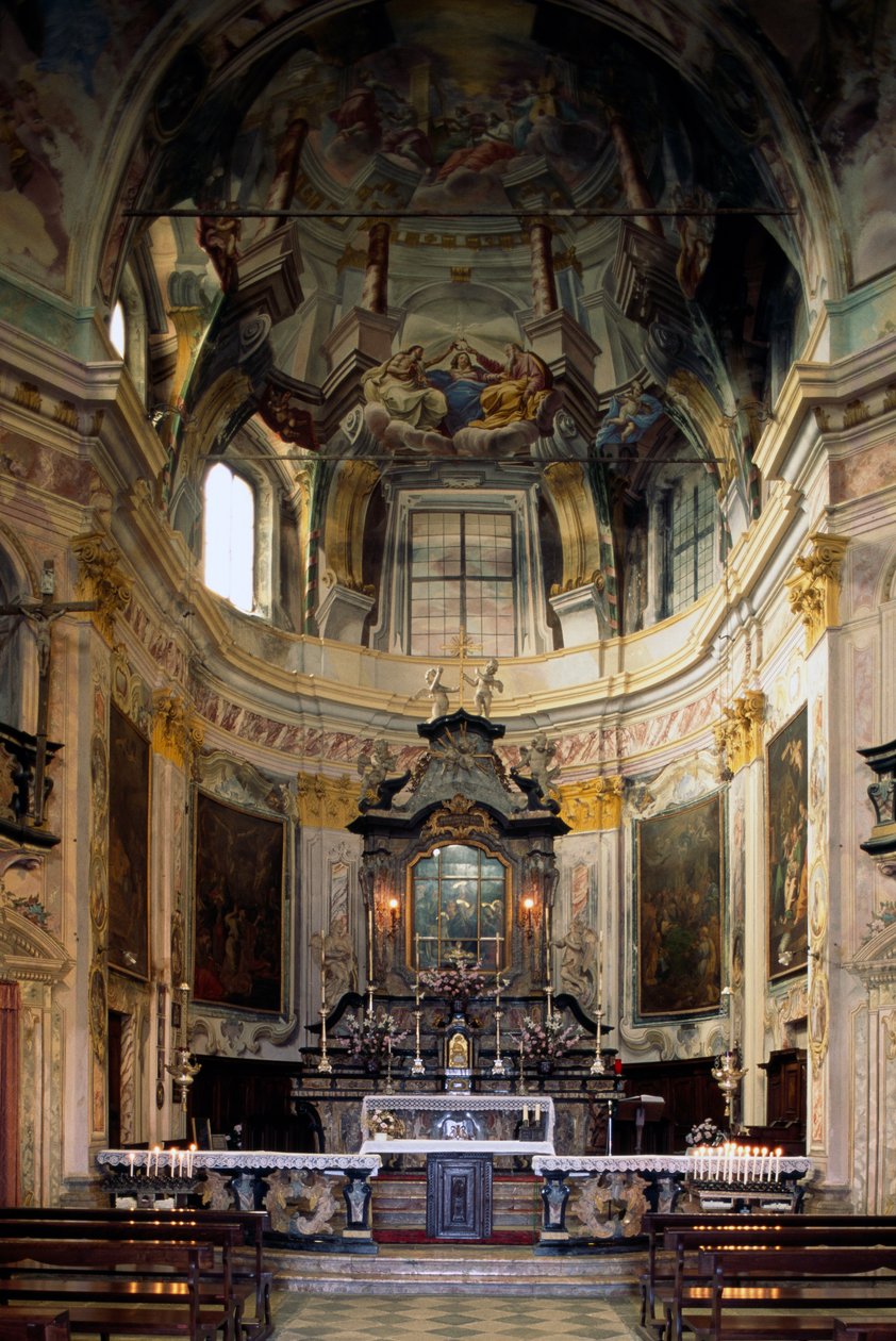 Widok ołtarza i fresków Lorenzo Peracino (1710-1788), Sanktuarium Madonna del Sasso, Piemont, Włochy autorstwa Benjamin Baud