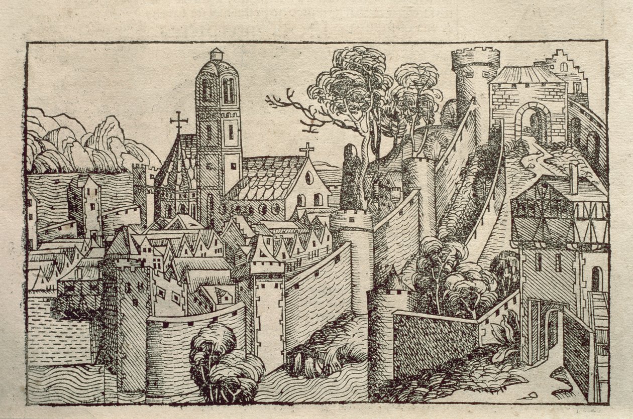 Widok starożytnego miasta Aleksandrii z księgi rycin „Liber Chronicarum” H. Schedla autorstwa Unbekannter Künstler