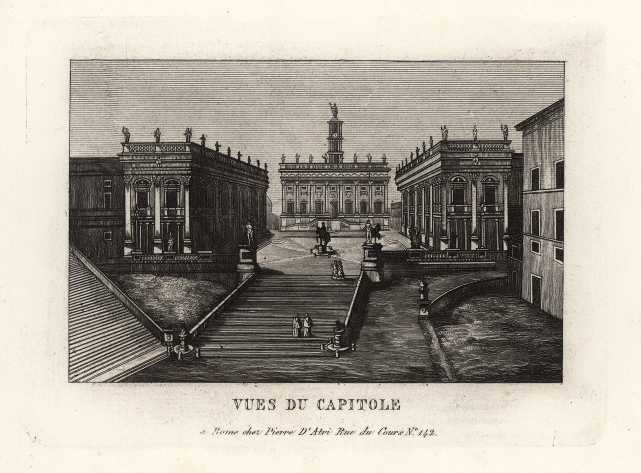 Widok na Kapitol. Piazza del Campidoglio, Palazzo Senatorio, Rzym. autorstwa Unbekannt
