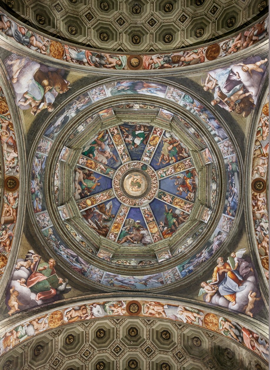 Widok kopuły transeptu i paneli z freskami autorstwa Giovanniego Antonio de Sacchis i Bernardino Gatti, Sanktuarium Madonna della Campagna, Piacenza, Emilia-Romania, Włochy (foto) autorstwa Unbekannter Künstler