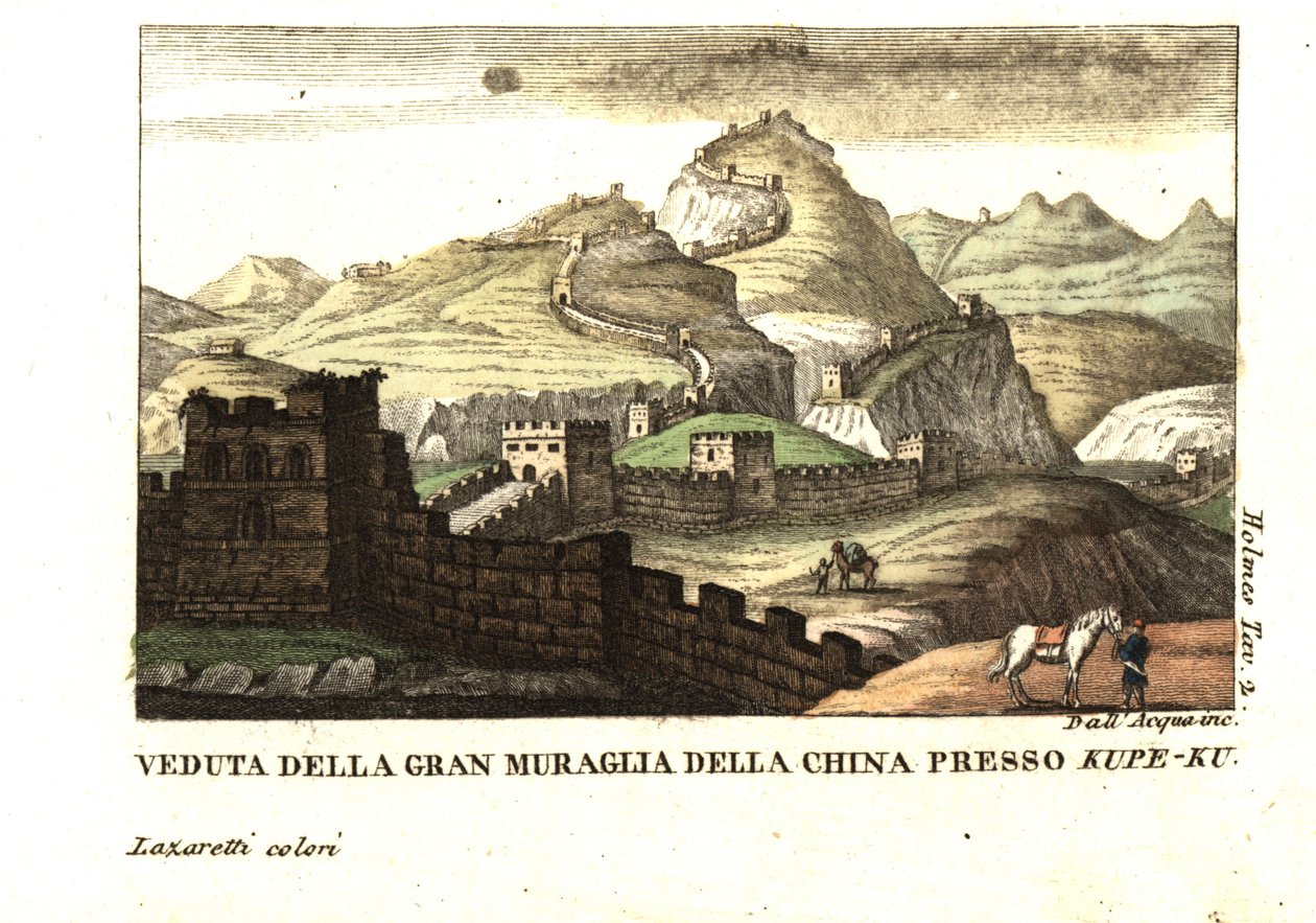 Widok na Wielki Mur Chiński w pobliżu Kou-Pee-Keow, na przełęczy między Chinami a Tatarami Wschodnimi. Z książki Samuela Holmesa (XVIII-XIX wiek) Journal of a Voyage to China and Tartary. Miedzioryt autorstwa dell