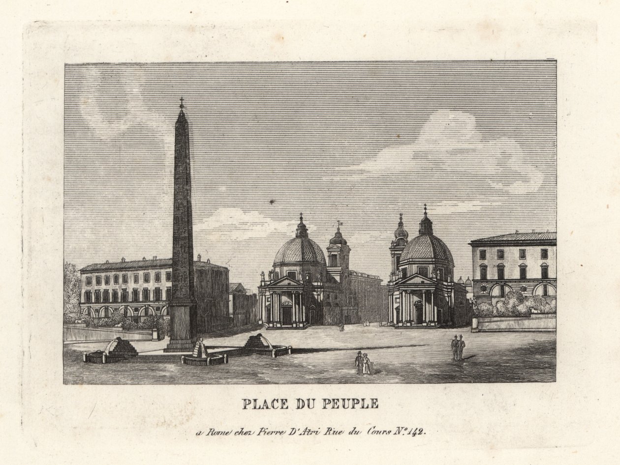 Widok na Piazza del Popolo, Place du Peuple, z egipskim obeliskiem Ramzesa II z Heliopolis w Rzymie autorstwa Unbekannt