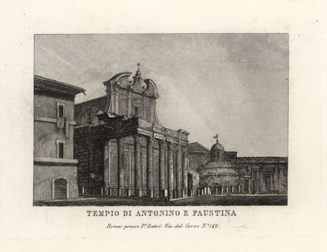Widok świątyni Antonina i Faustyny, Tempio di Antonino e Faustyna, Forum Romanum, Rzym autorstwa Unbekannt