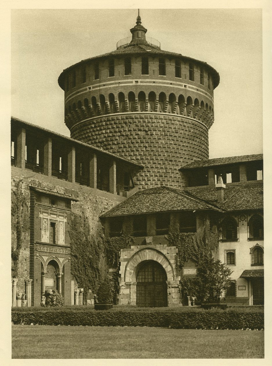 Widok na dziedziniec Castello Sforzesco (zamek rodziny Sforzów) w Mediolanie autorstwa Unbekannt