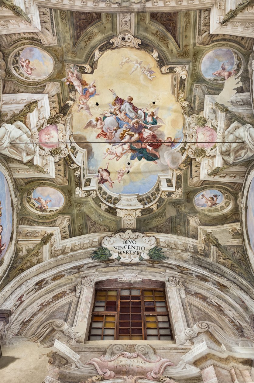 Widok na sklepienie z freskami sali Teatini, Chiesa di San Vincenzo, Piacenza, Emilia-Romania, Włochy (zdjęcie) autorstwa Unbekannter Künstler