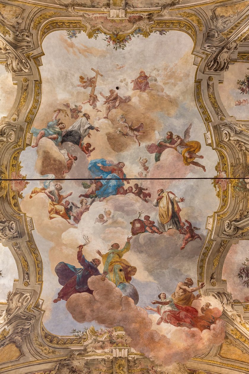Widok na sklepienie z freskami sali Teatini, Chiesa di San Vincenzo, Piacenza, Emilia-Romania, Włochy (zdjęcie) autorstwa Unbekannter Künstler