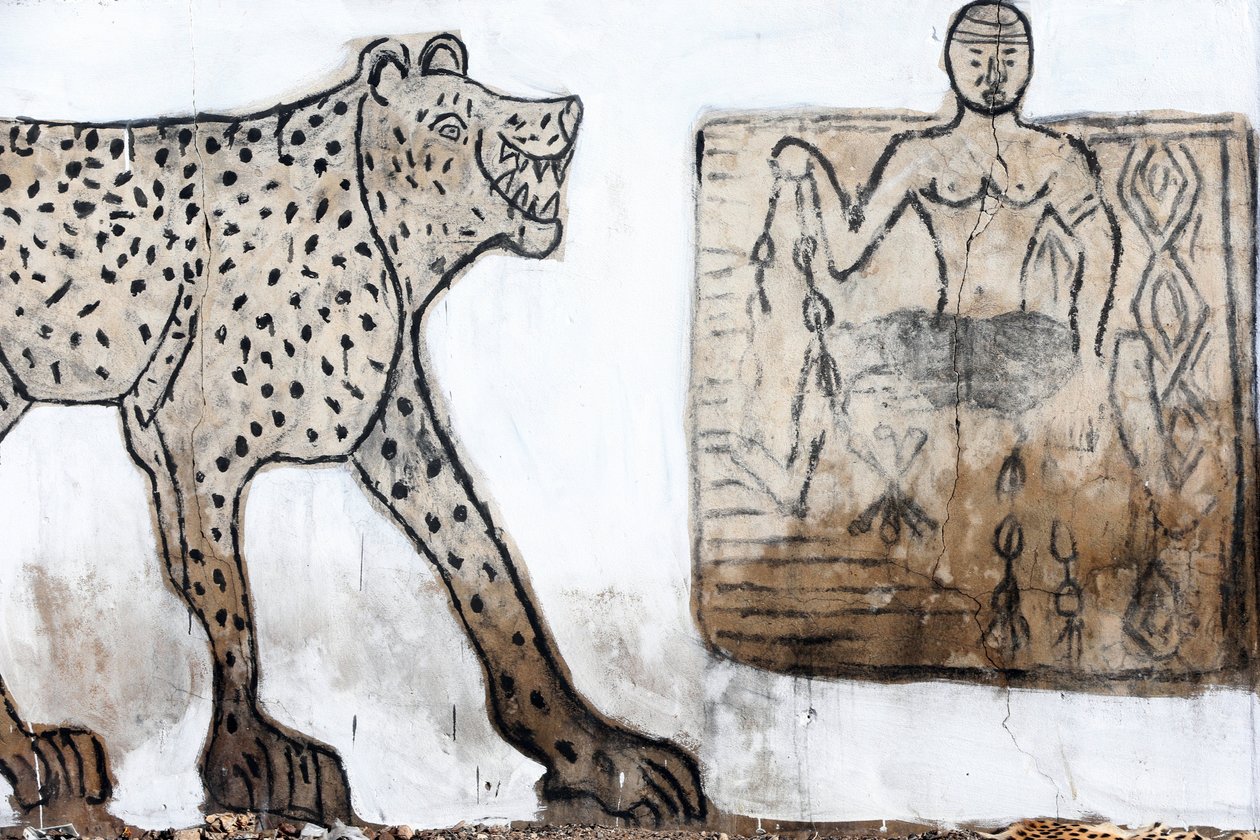Malowidło ścienne voodoo na targu fetyszowym Akodessewa, znanym jako największy na świecie targ voodoo. Lomé, Togo autorstwa Unbekannt