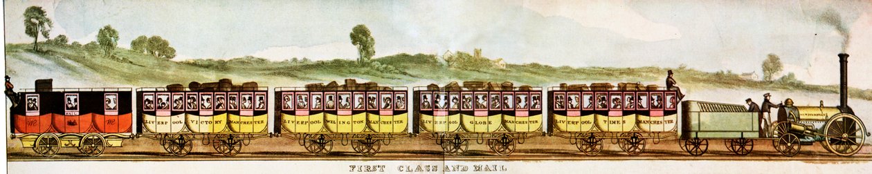 Wagony dla pasażerów pierwszej klasy, Liverpool-Manchester Railway autorstwa Unbekannter Künstler