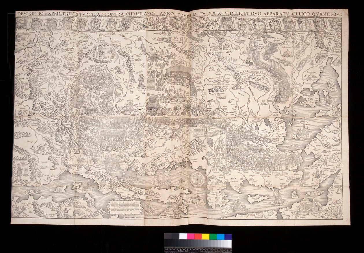 Mapa ścienna z kampanii tureckiej 1529 autorstwa Johanna Haselberga (fl.1514–37) i Christopha Zella (zm.1590), Norymberga autorstwa Unbekannt