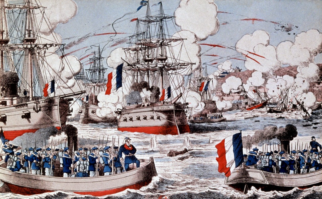Wojna między Chinami a Francją (1884-1885) : Zniszczenie chińskiej floty przez admirała Courbeta w Fou Tcheou, 23 sierpnia autorstwa Unbekannter Künstler
