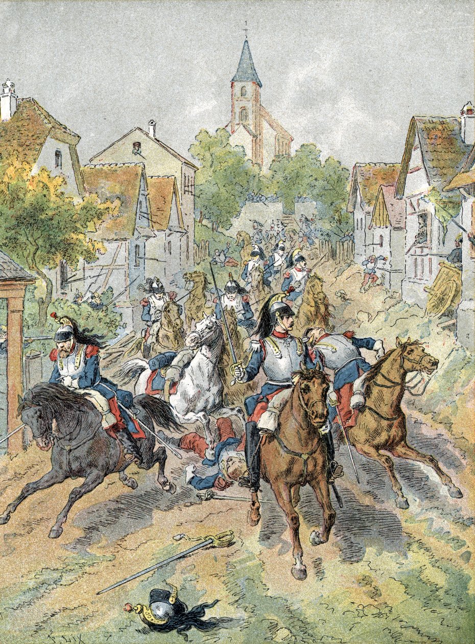 Wojna 1870: szarża kirasjerów podczas bitwy pod Froeschwiller-Woerth (1870) autorstwa Unbekannter Künstler
