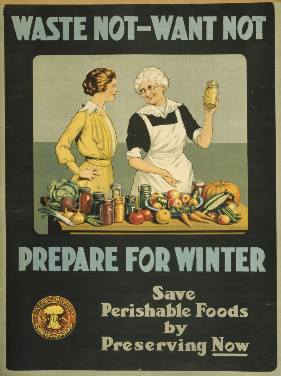 Nie marnuj, nie chcę - przygotuj się na zimę, Canada Food Board, ok. 1915 (kolor lito) autorstwa Bartolome Esteban and studio Murillo