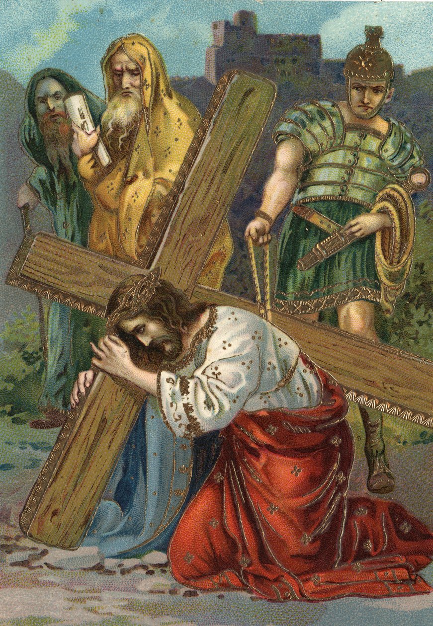 Droga Krzyżowa - via crucis - Droga Krzyżowa: Stacja siódma, Jezus upada drugi raz Chromolitografia Zbiory prywatne autorstwa William M. Timlin