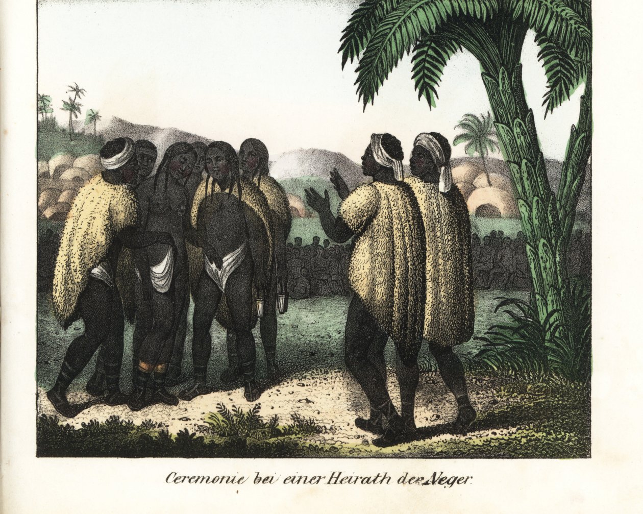 Ceremonia ślubna w plemieniu Senegalu. Litografia do książki: "Galerie complete en tableaux fideles des peuples d
