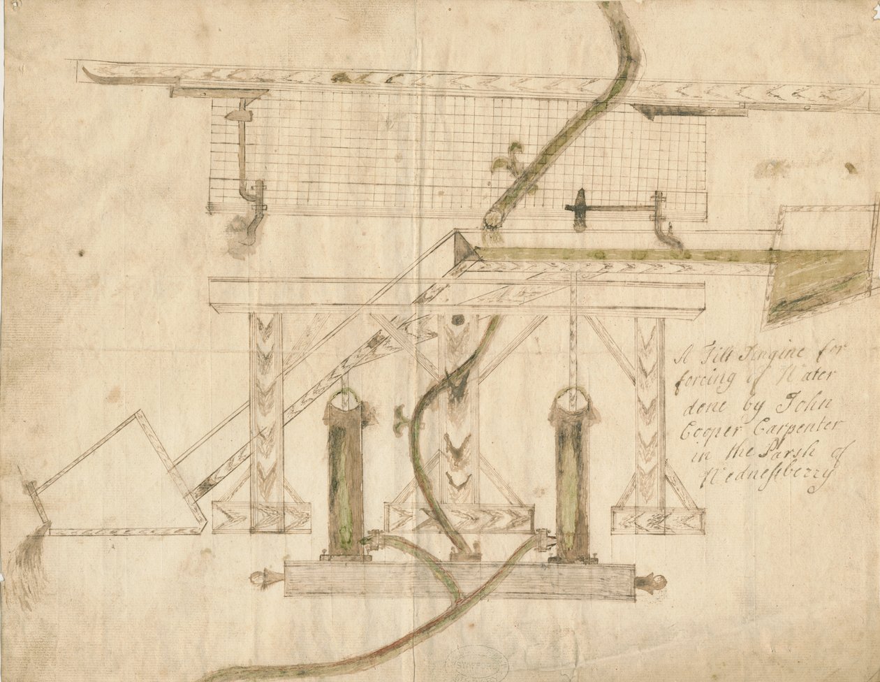 Wednesbury - A Tilt Engine: rysunek piórem i tuszem, nd [c 1710] autorstwa Unbekannt