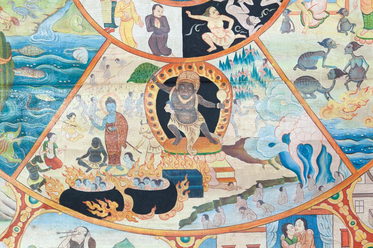 Koło życia, detal, malowanie ścian w wat Umong, Chiang Mai, Tajlandia autorstwa Unbekannter Künstler