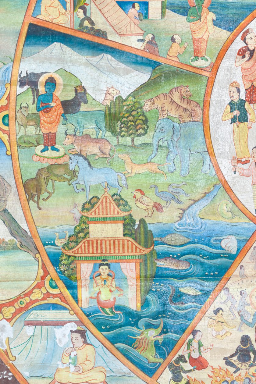 Koło życia, detal, malowanie ścian w wat Umong, Chiang Mai, Tajlandia autorstwa Unbekannter Künstler