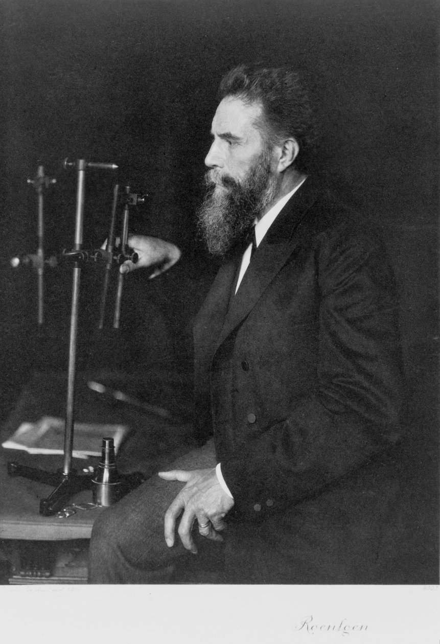 Wilhelm Conrad Roentgen, niemiecki fizyk, przy swoim warsztacie autorstwa Unbekannt
