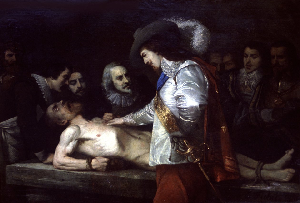 William Harvey (1578-1657) angielski lekarz i fizjolog, tutaj pokazujący krążenie krwi autorstwa Unbekannter Künstler