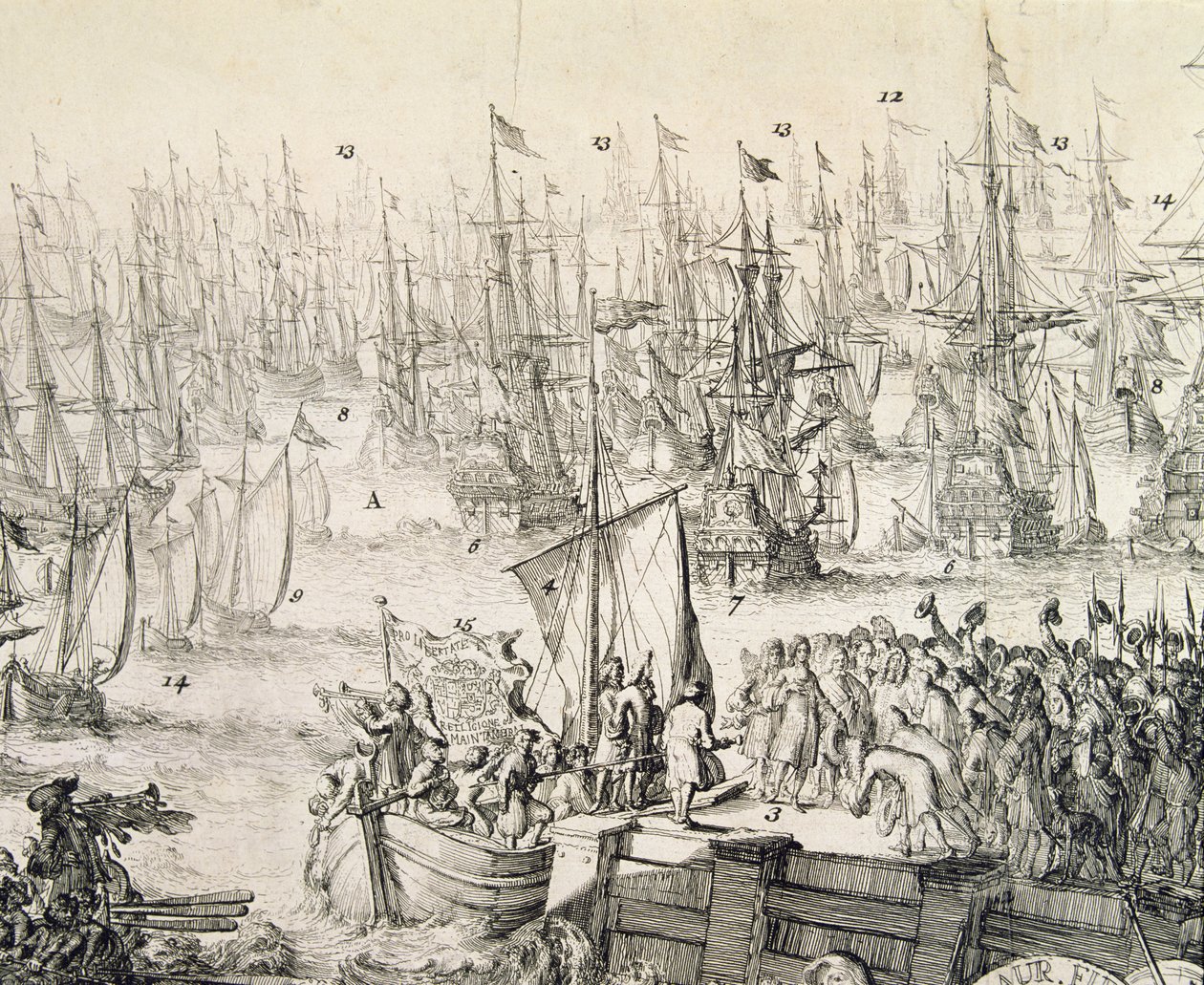 William of Orange odpływający do Anglii w listopadzie 1688 (rycina) autorstwa Unbekannter Künstler