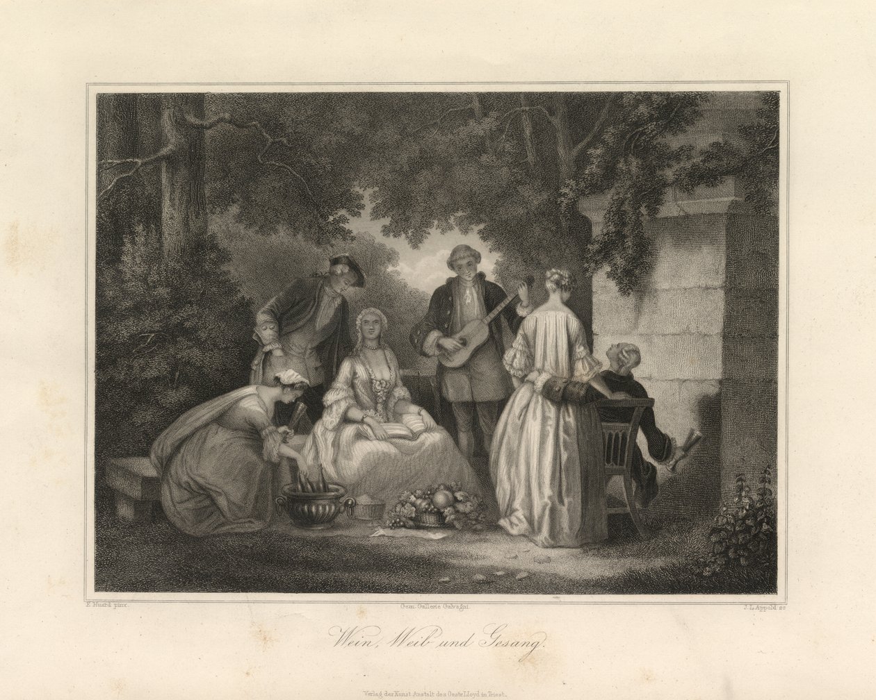 Wino, kobiety i śpiew, Triest, ok. 1850 r. (grawerunek) autorstwa Unbekannter Künstler
