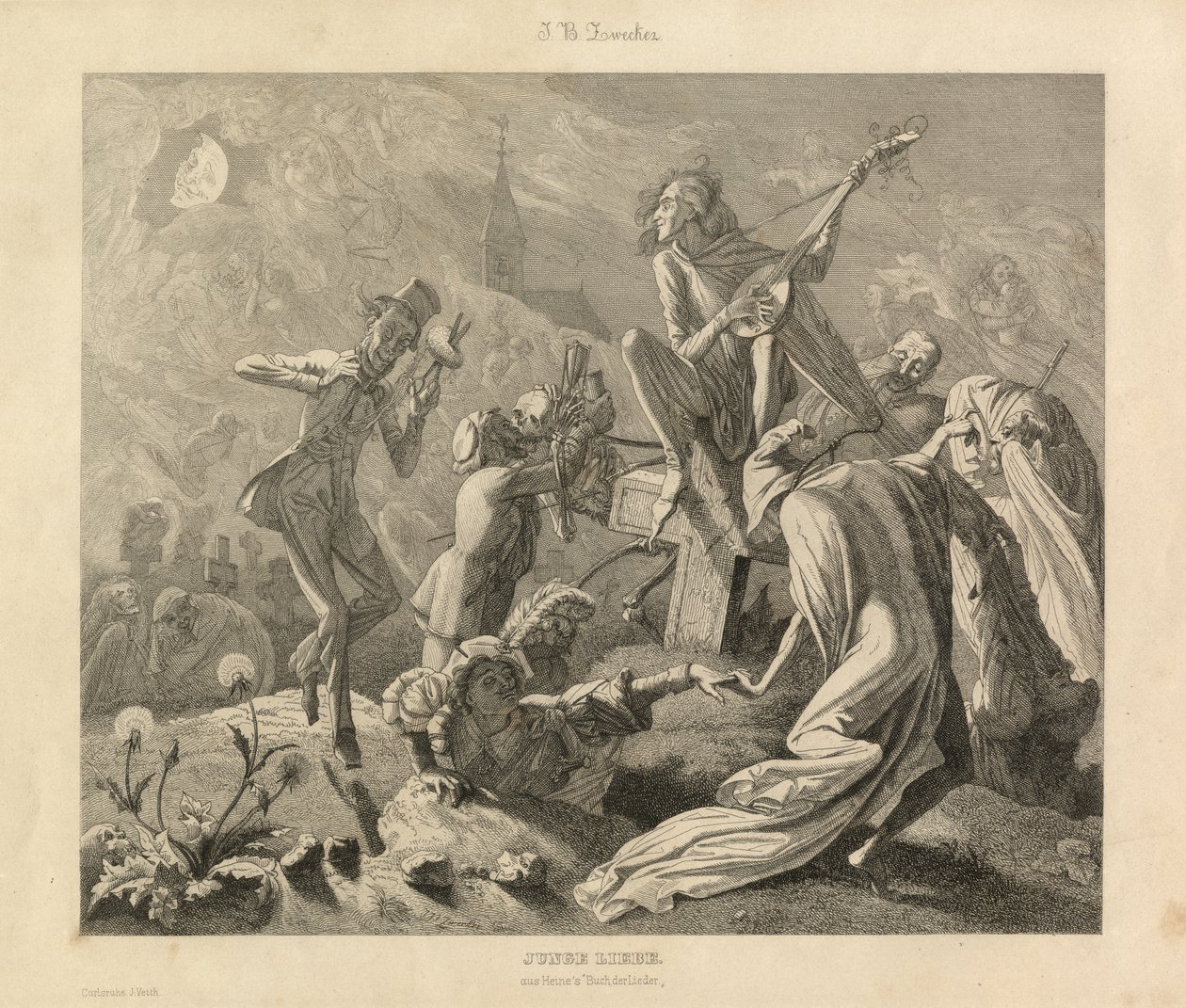 Młoda miłość, Karlsruhe, ok. 1850 r. (grawerunek) autorstwa Unbekannter Künstler